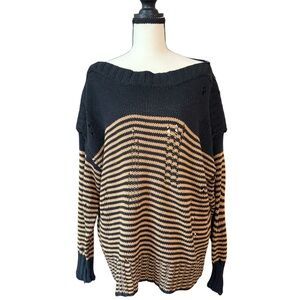 BDG Off-the-Shoulder Black and Tan Sweater